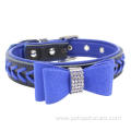co-friendly colorful rhinestone bowtie leather dog collar